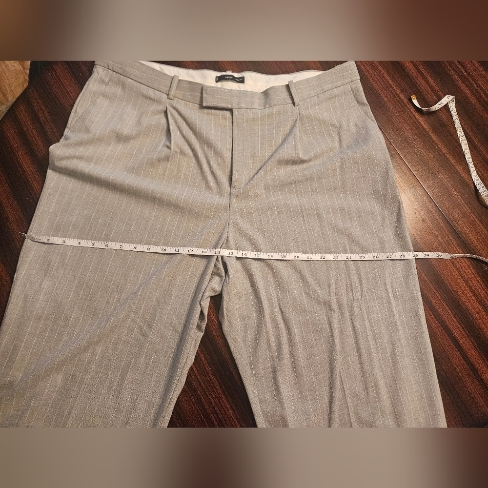 Mango Light Gray Pinstripe Wide-Leg Trousers - Picture 9 of 14